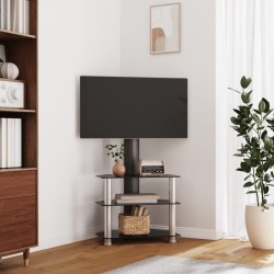 Meuble TV d'angle 3 niveaux pour 32-70 pouces noir et argenté 
