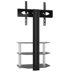 Meuble TV d'angle 3 niveaux pour 32-70 pouces noir et argenté 