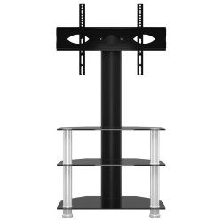 Meuble TV d'angle 3 niveaux pour 32-70 pouces noir et argenté 