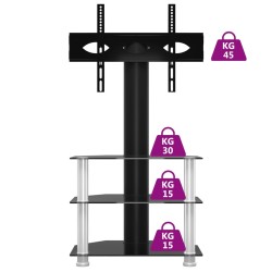 Meuble TV d'angle 3 niveaux pour 32-70 pouces noir et argenté 