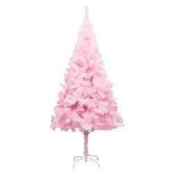 Arbre de Noël artificiel pré-éclairé et boules rose 210 cm PVC 