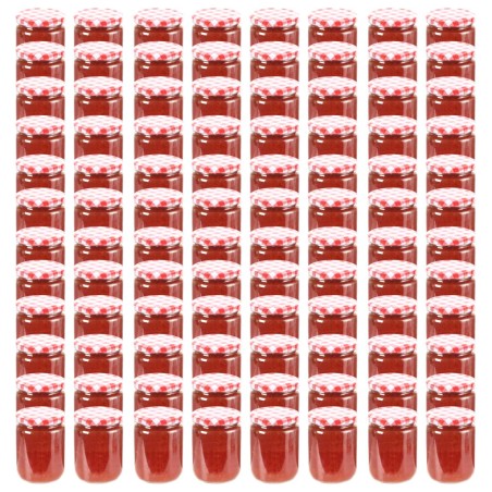 Pots à confiture Couvercle blanc et rouge 96 pcs Verre 230 ml 