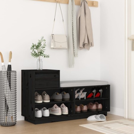 Armoire à chaussures Noir 110x34x61 cm Bois de pin massif 