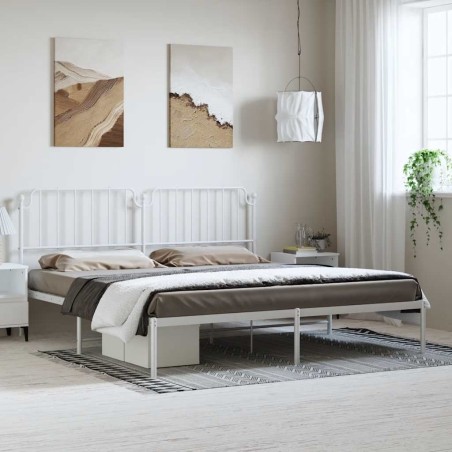 Cadre de lit métal sans matelas et tête de lit blanc 193x203 cm 