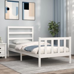 Cadre de lit sans matelas blanc bois de pin massif 