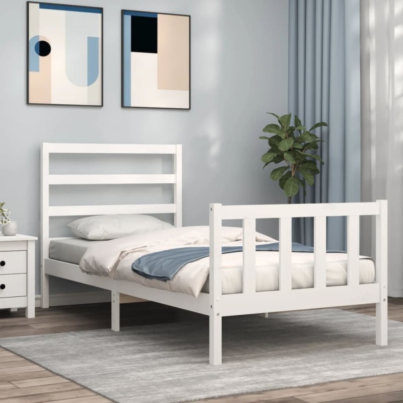 Cadre de lit sans matelas blanc bois de pin massif 