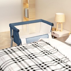 Lit pour bébé avec matelas Bleu marine Tissu de lin 