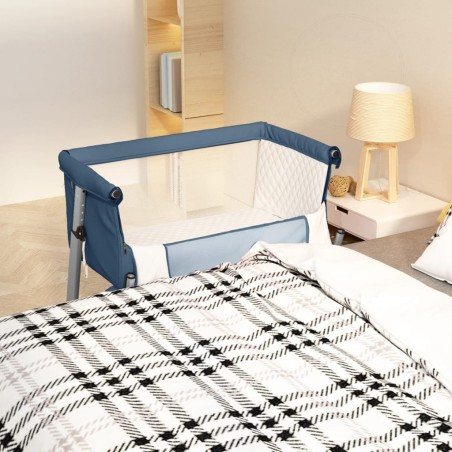 Lit pour bébé avec matelas Bleu marine Tissu de lin 