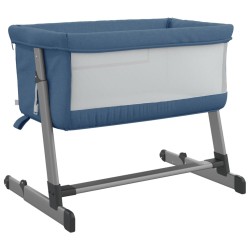 Lit pour bébé avec matelas Bleu marine Tissu de lin 