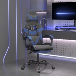 Chaise de jeu pivotante et repose-pied Noir et bleu Similicuir 