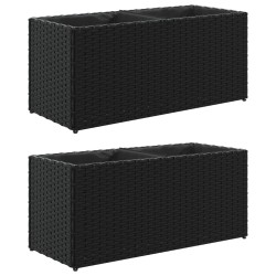 Jardinières avec 2 pots 2 pcs noir 72x30x32 cm résine tressée 