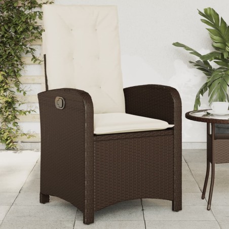 Chaise inclinable de jardin avec coussins marron résine tressée 