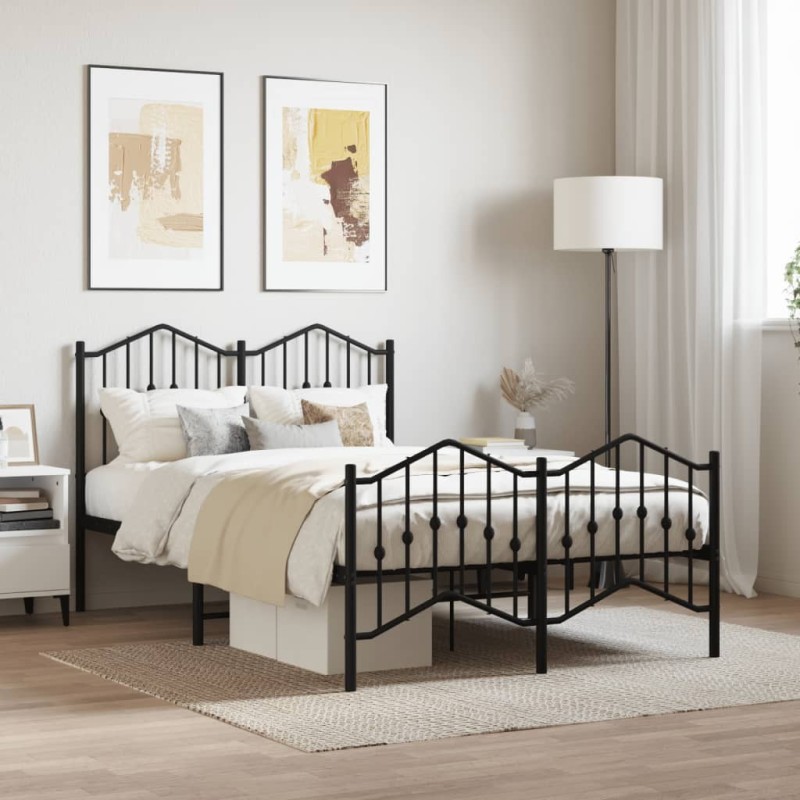Cadre de lit métal sans matelas avec pied de lit noir 120x200cm 