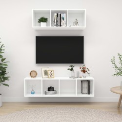 Ensemble de meuble TV 2 pcs Blanc Bois d'ingénierie 