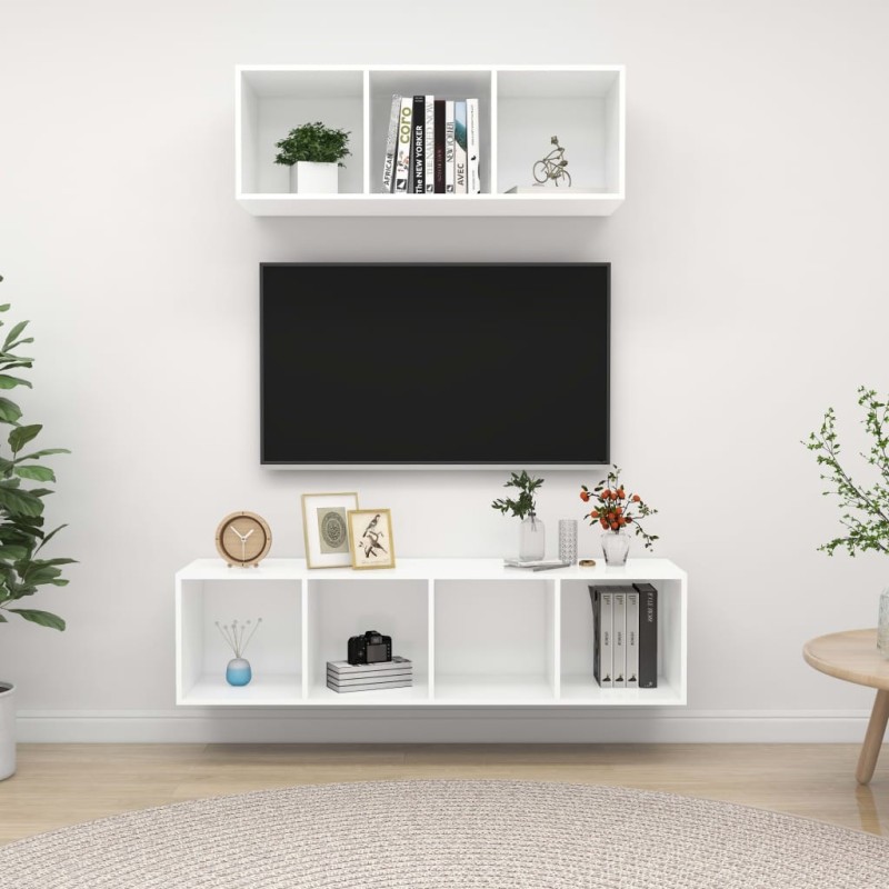 Ensemble de meuble TV 2 pcs Blanc Bois d'ingénierie Ensemble de meuble TV 2 pcs Blanc Bois d'ingénierie