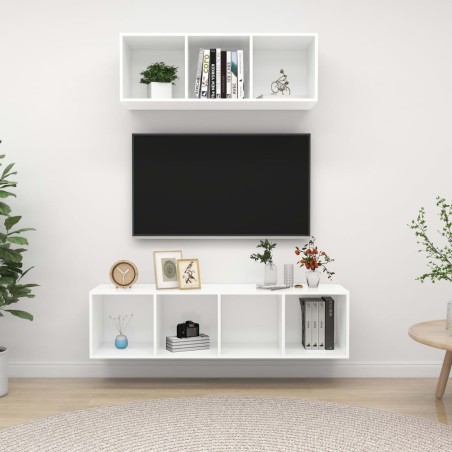 Ensemble de meuble TV 2 pcs Blanc Bois d'ingénierie 