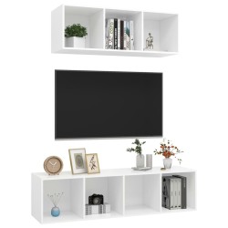 Ensemble de meuble TV 2 pcs Blanc Bois d'ingénierie 