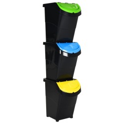 Poubelles empilables avec couvercles 3 pcs noir PP 120 L 