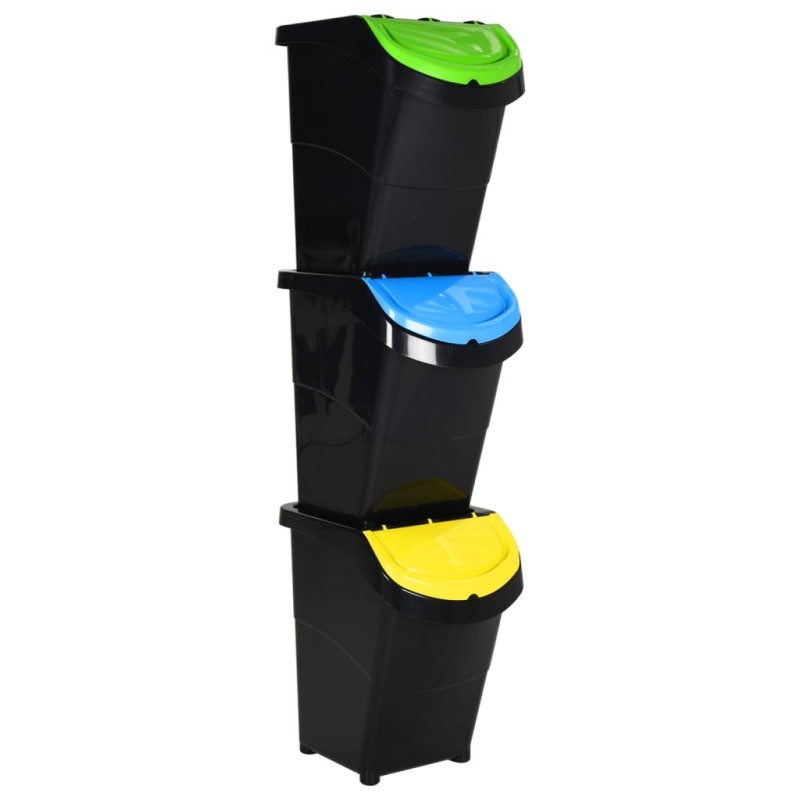 Poubelles empilables avec couvercles 3 pcs noir PP 120 L Poubelles empilables avec couvercles 3 pcs noir PP 120 L