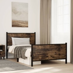 Cadre de lit en métal sans matelas chêne fumé 107x203 cm 