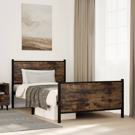 Cadre de lit en métal sans matelas chêne fumé 107x203 cm 