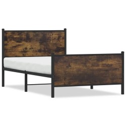 Cadre de lit en métal sans matelas chêne fumé 107x203 cm 