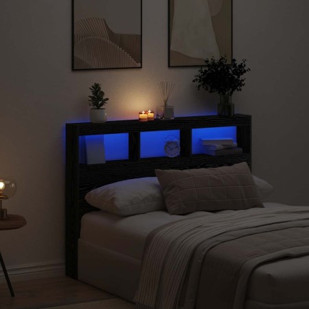 Armoire tête de lit avec LED chêne noir 140x17x102 cm 