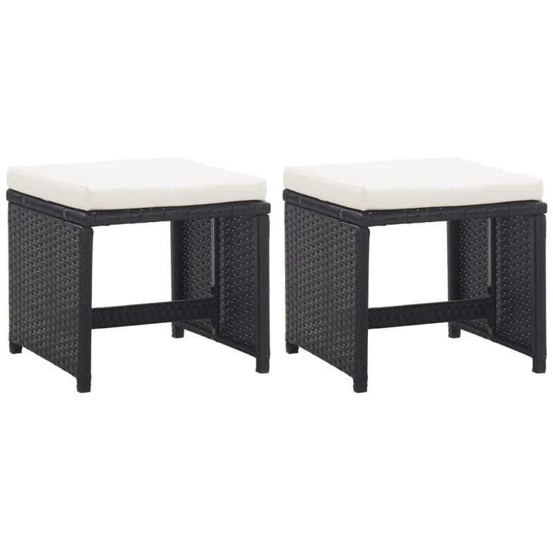 Tabourets de jardin lot de 2 avec coussins Résine tressée Noir 
