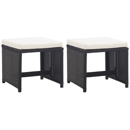 Tabourets de jardin lot de 2 avec coussins Résine tressée Noir 