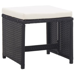 Tabourets de jardin lot de 2 avec coussins Résine tressée Noir 
