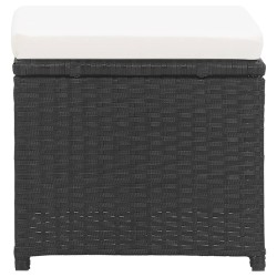 Tabourets de jardin lot de 2 avec coussins Résine tressée Noir 