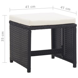 Tabourets de jardin lot de 2 avec coussins Résine tressée Noir 