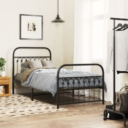 Cadre de lit métal sans matelas avec pied de lit noir 90x190 cm 