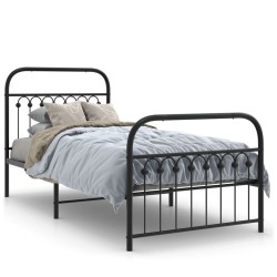 Cadre de lit métal sans matelas avec pied de lit noir 90x190 cm 