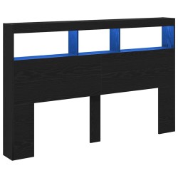 Armoire tête de lit avec LED chêne noir 160x17x102 cm 