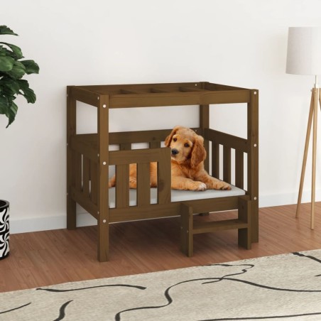 Lit pour chien Marron miel 75,5x63,5x70 cm Bois de pin solide 