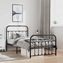 Cadre de lit métal sans matelas avec pied de lit noir 100x190cm 