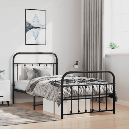 Cadre de lit métal sans matelas avec pied de lit noir 100x190cm 