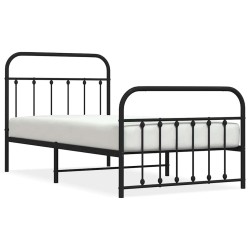 Cadre de lit métal sans matelas avec pied de lit noir 100x190cm 