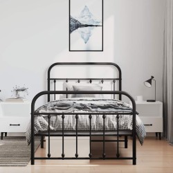 Cadre de lit métal sans matelas avec pied de lit noir 100x190cm 