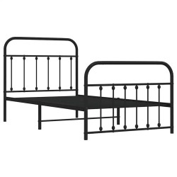 Cadre de lit métal sans matelas avec pied de lit noir 100x190cm 