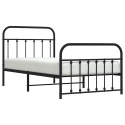 Cadre de lit métal sans matelas avec pied de lit noir 100x190cm 