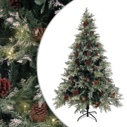 Sapin de Noël pré-éclairé pommes de pin vert blanc 120cm PVC PE 