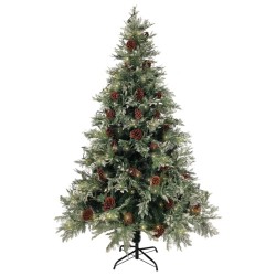 Sapin de Noël pré-éclairé pommes de pin vert blanc 120cm PVC PE 