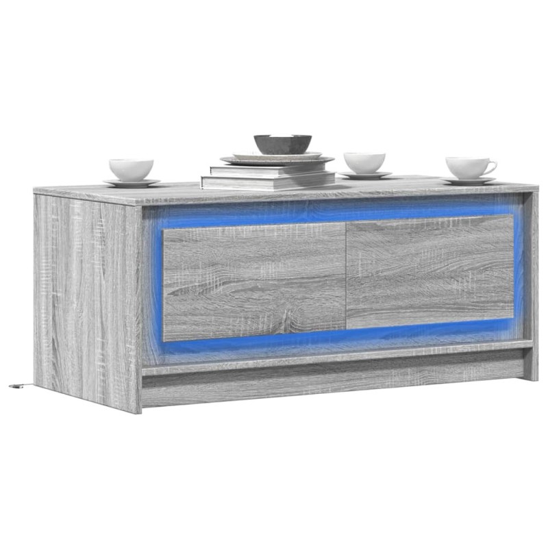 Table basse avec lumières LED sonoma gris bois d'ingénierie 