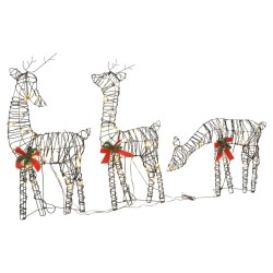 Décoration de Noël famille de rennes 90 LED blanc chaud rotin 