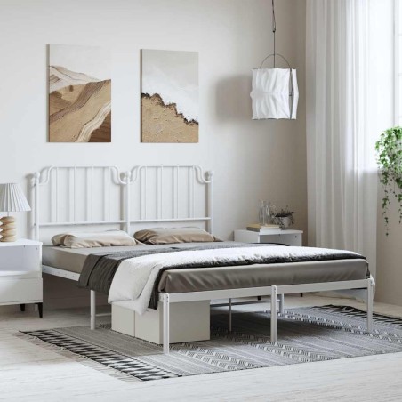 Cadre de lit métal sans matelas et tête de lit blanc 135x190 cm 