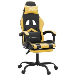 Chaise de jeu avec repose-pied Noir et doré Similicuir 