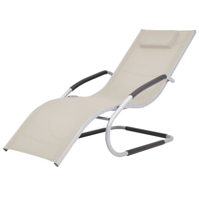 Chaise longue avec oreiller Aluminium et textilène Crème Chaise longue avec oreiller Aluminium et textilène Crème