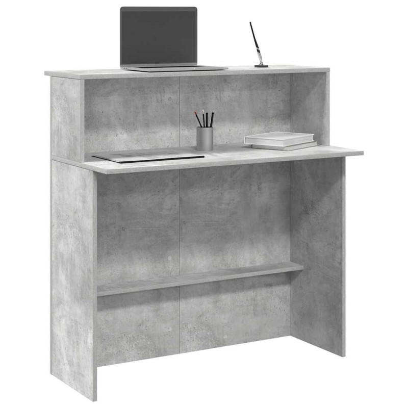 Bureau de réception gris béton 100x50x103,5cm bois d'ingénierie 